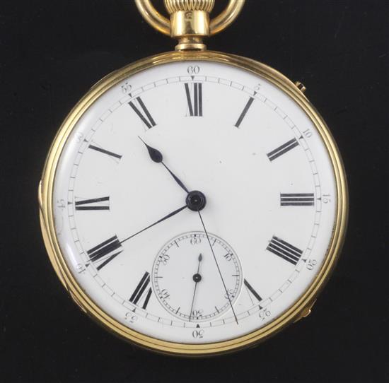 A Victorian 18ct gold open faced keyless lever pocket watch, by Charles E. Beebe, Dulwich,